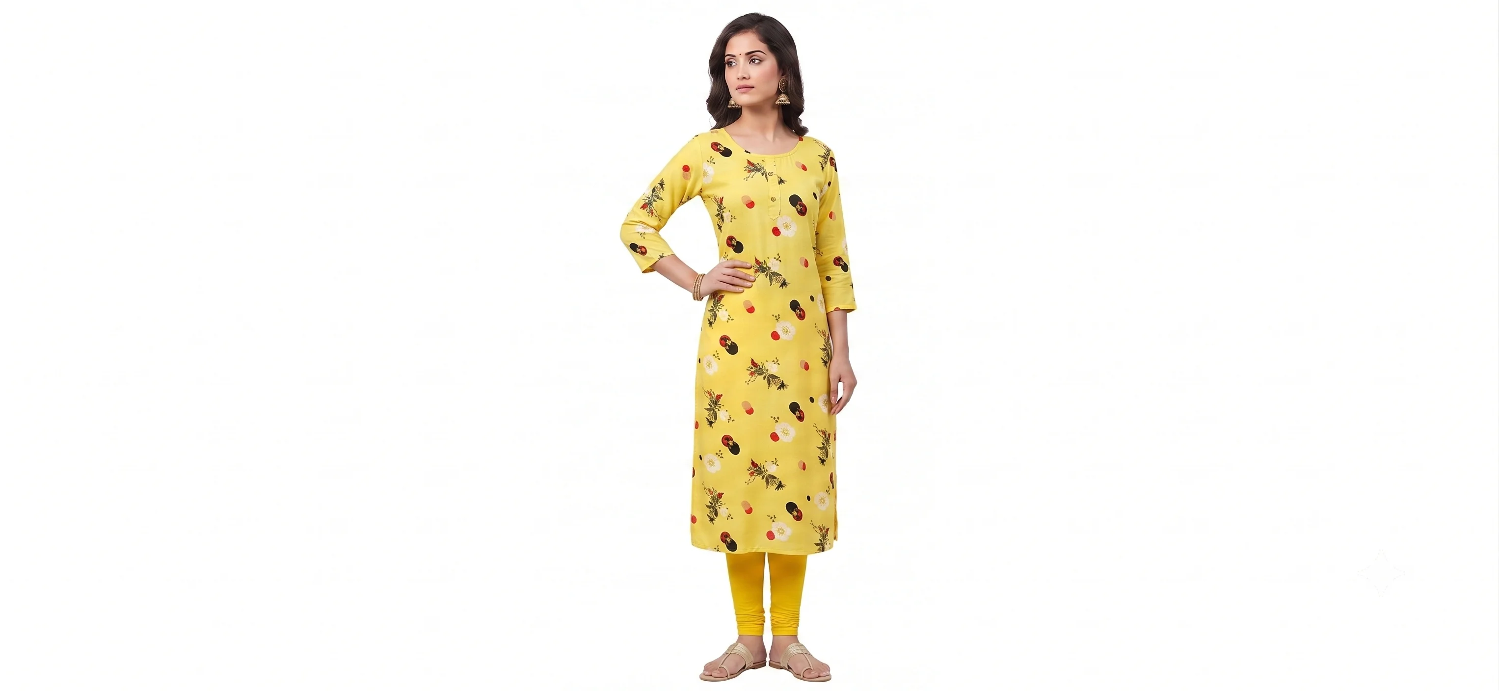 Yellow Printed Kurti